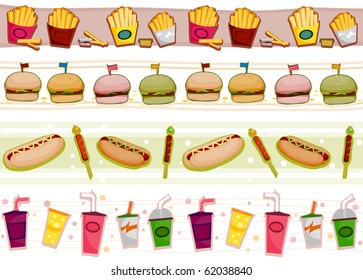 Vier grenzübergreifende Designs für Fast Food-Produkte - Vektorgrafik