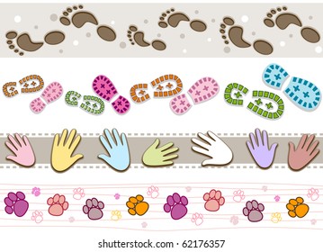 Four Border Designs Featuring Various Kinds of Prints - Vector