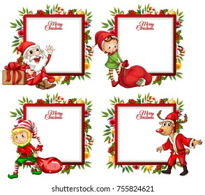 Four border template with santa and elf illustration