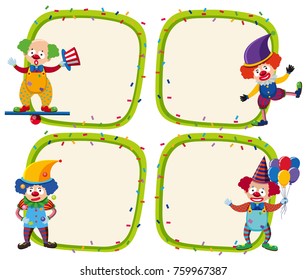 Four border templates with happy clowns illustration