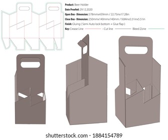 Four bottle holder top handles packaging design template gluing semi auto lock bottom die cut - vector svg