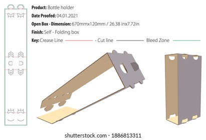 Four bottle holder top handles packaging design template selflock die cut - vector svg