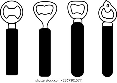 Four Bottle Openers Vector Illustration | A simple vector illustration featuring four bottle openers, perfect for beverage and kitchen-related designs. 
