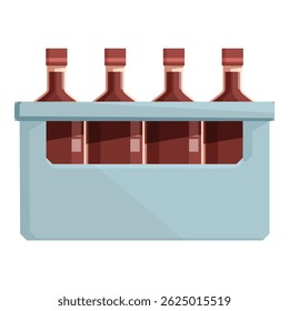 Four bottles of wine with brown tops standing in a cardboard box for delivery