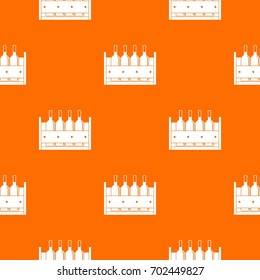 Four bottles of wine in a wooden box pattern repeat seamless in orange color for any design. Vector geometric illustration