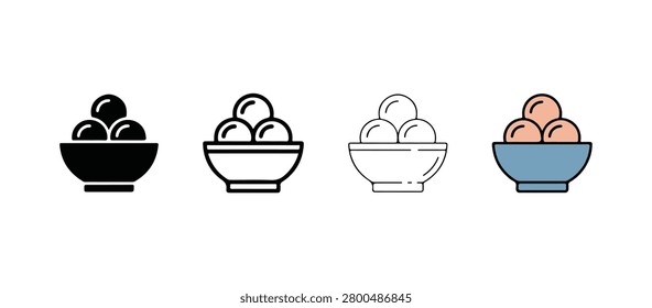 Four bowls of eggs in different colors and line styles simple icons