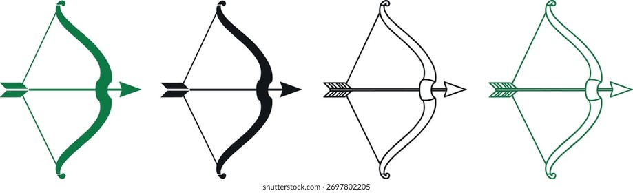 Four bows and arrows are displayed in a row.