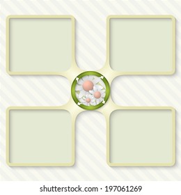 four boxes for entering text with arrows and flowers