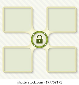 four boxes for entering text with arrows and padlock