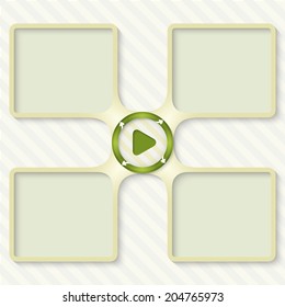 four boxes for entering text with arrows and play symbol
