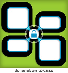 four boxes for entering text with padlock