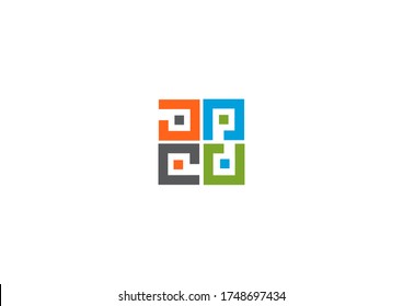 four boxes square vector company logo design concept