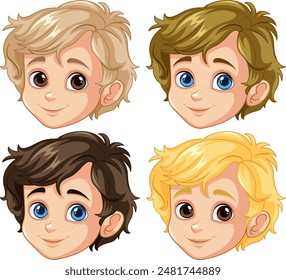 Four boys with different hair colors smiling