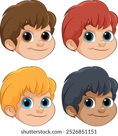 Cuatro niños con diferentes colores de cabello