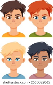 Four boys with different hair colors