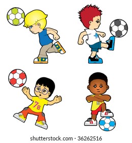 Four boys playing football