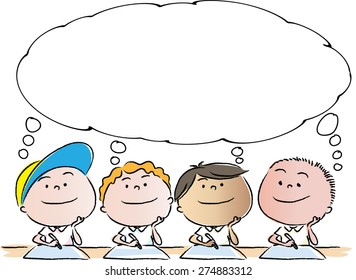 four boys thinking with blank bubble