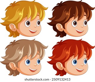 Four boys with various hair colors smiling