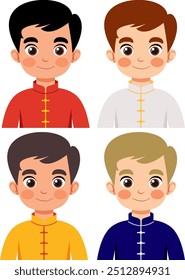 Four boys wearing traditional Chinese clothing