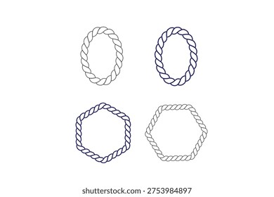 Four braided rope circle frames in different line styles and colors frame border twist.