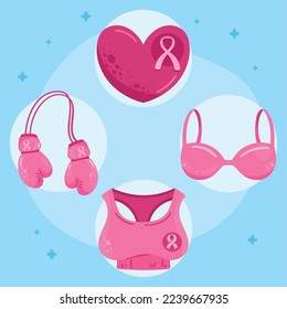 four breast cancer awareness set icons