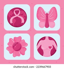 four breast cancer set icons