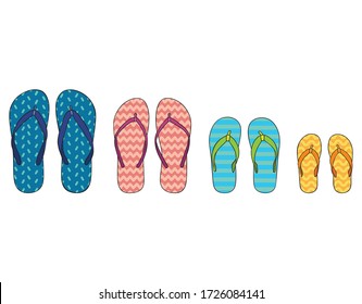 Four bright colored pairs of Flip-flops for a family of four 