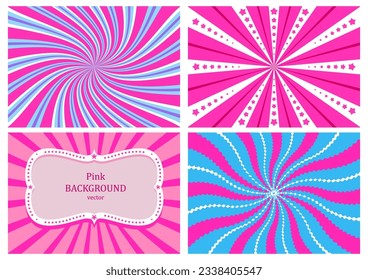 Four bright entertainment stripe poster backgrounds set for circus, fanfair, carnival or life events announcement.