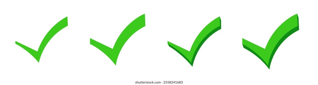 Four bright green checkmarks aligned in a row, representing success, approval, or correctness. perfect for themes of accomplishment and affirmative action.