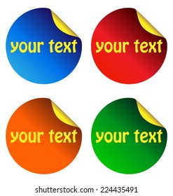 Four bright multicolored stickers isolated on white background