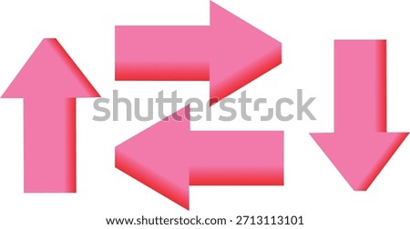 Four bright pink 3d arrows pointing up down left and right illustrating direction and movement.	