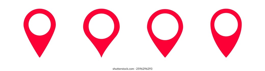 Four bright red location pins form a row, symbolizing navigation and direction. clean and simple.