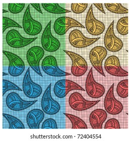 four bright vector ethnic seamless paisley in blue, clipping mask