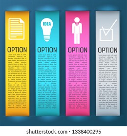 Four bright vertical banner set for business or presentation with icons and descriptions vector illustration