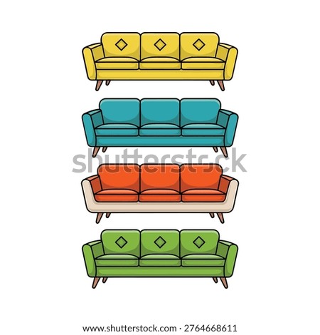 Four brightly colored sofas are presented, each offering a distinct aesthetic appeal.