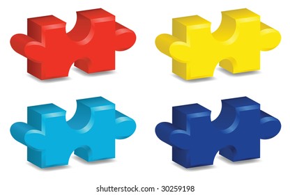 Four brightly colored  three  dimensional puzzle pieces  contains gradient mesh 