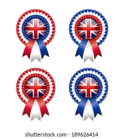 Four British and easy customizable rosettes isolated on white background