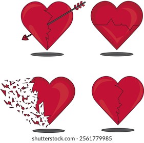 Four broken heart icon breakup symbol vector illustration