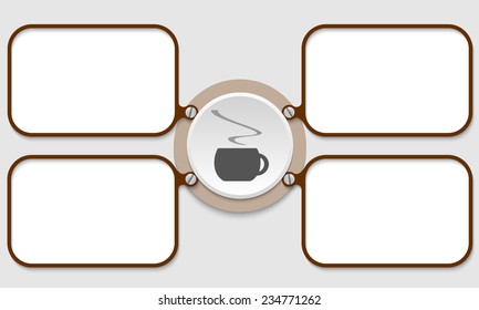four brown frame for text and cup of coffee