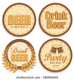 four brown icons with different text and elements related to beer