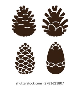 Four Brown Pine Cone Silhouettes on White pinecones