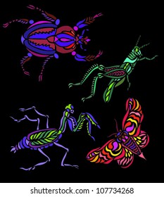 Four Bugs: four stylized insect icons