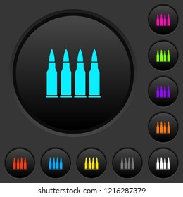 Four bullets dark push buttons with vivid color icons on dark grey background