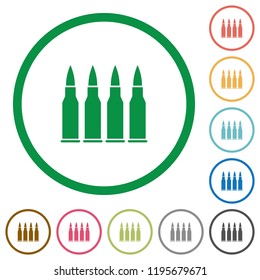 Four bullets flat color icons in round outlines on white background