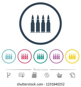 Four bullets flat color icons in round outlines. 6 bonus icons included.