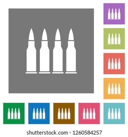 Four bullets flat icons on simple color square backgrounds