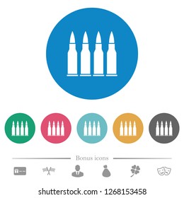Four bullets flat white icons on round color backgrounds. 6 bonus icons included.