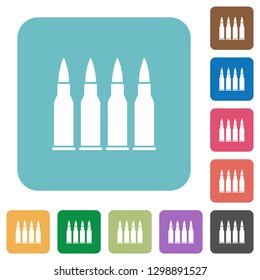 Four bullets white flat icons on color rounded square backgrounds