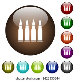 Four bullets white icons on round color glass buttons