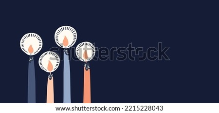 Four Burning Candles with Copy Space Retro Scandinavian Christmas Card. Nordic Style Pastel Flat Illustration. Winter Holidays Wallpaper. Christmas Advent Vector Graphic Print
